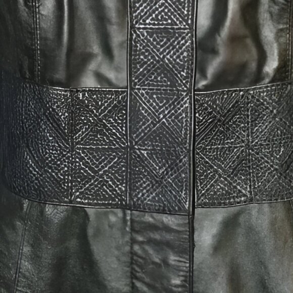 Gian Mori Designer Vintage 80s Black Leather Dress Duster Coat Jacket 40 M 6-8 - Picture 8 of 13